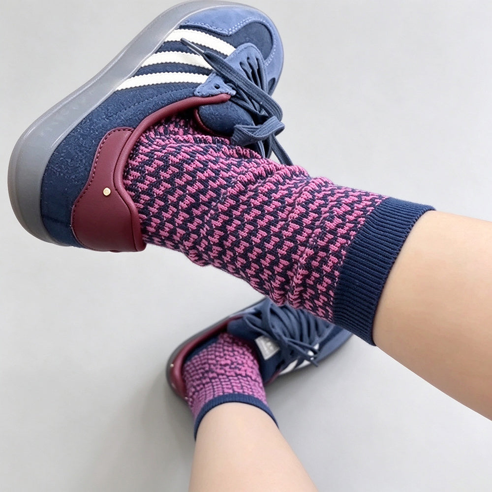 Houndstooth Striped Crew Socks - DippedShop Wholesale - #3411