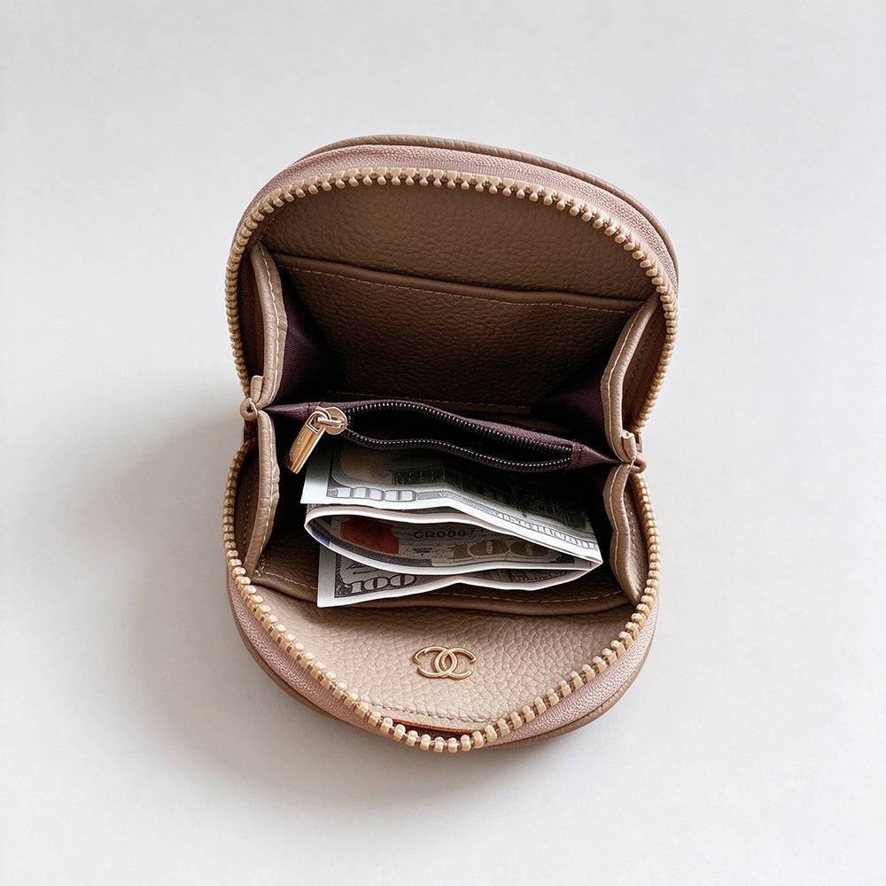Elegant Zip Solid Color Leather Short Wallet 6W10BWB361