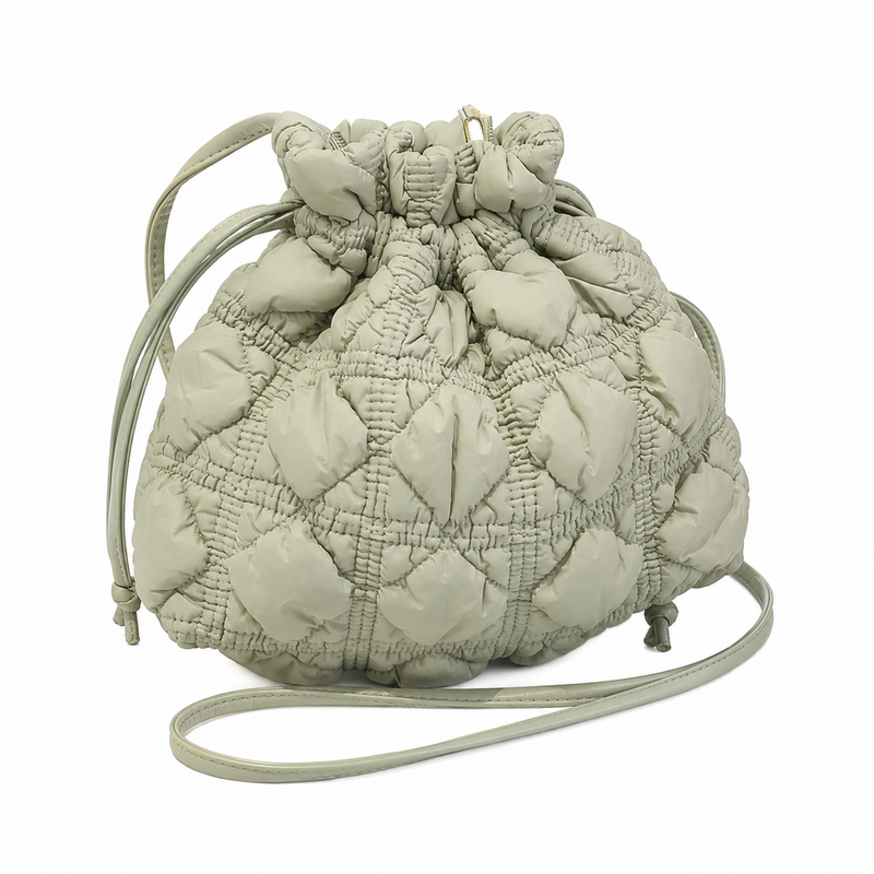 Simple Plaid Ruched Drawstring Bucket Crossbody Bag 6W10BBG1809