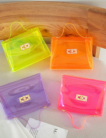 Cute Solid Color Square Jelly Clear Tote Bag 6W10BBG2117