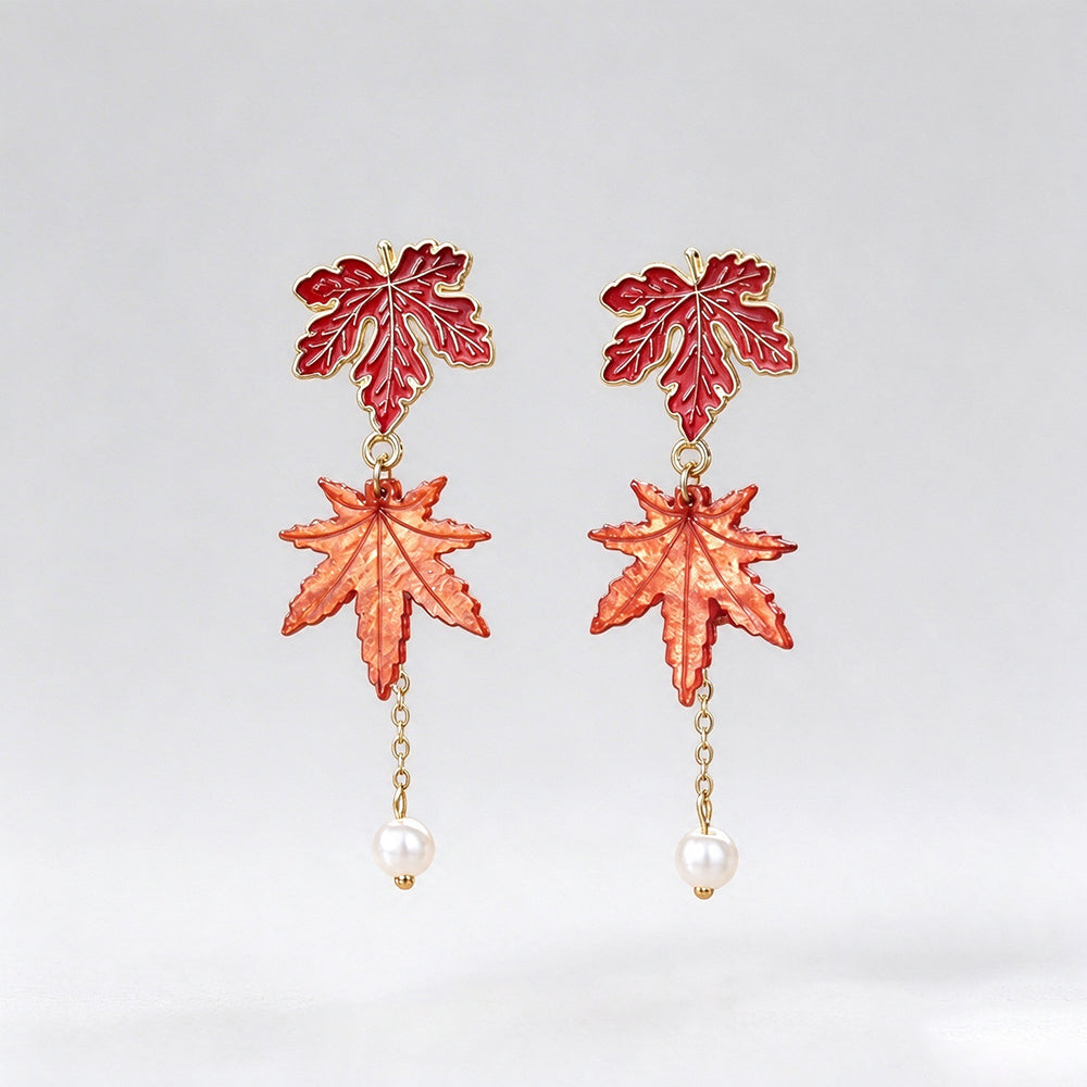 Maple Leaf Pearl Drop Earrings - DippedShop Wholesale - #1027