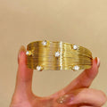 Vinatge Multi-Layer Pearl Rhinestone Bangle Bracelet 6W6JBR588
