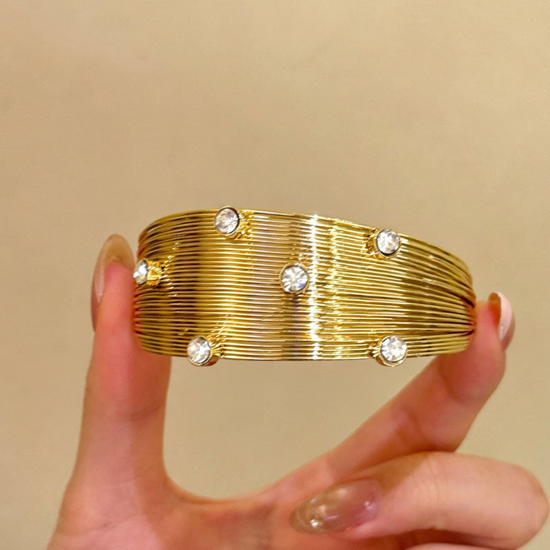 Vinatge Multi-Layer Pearl Rhinestone Bangle Bracelet 6W6JBR588