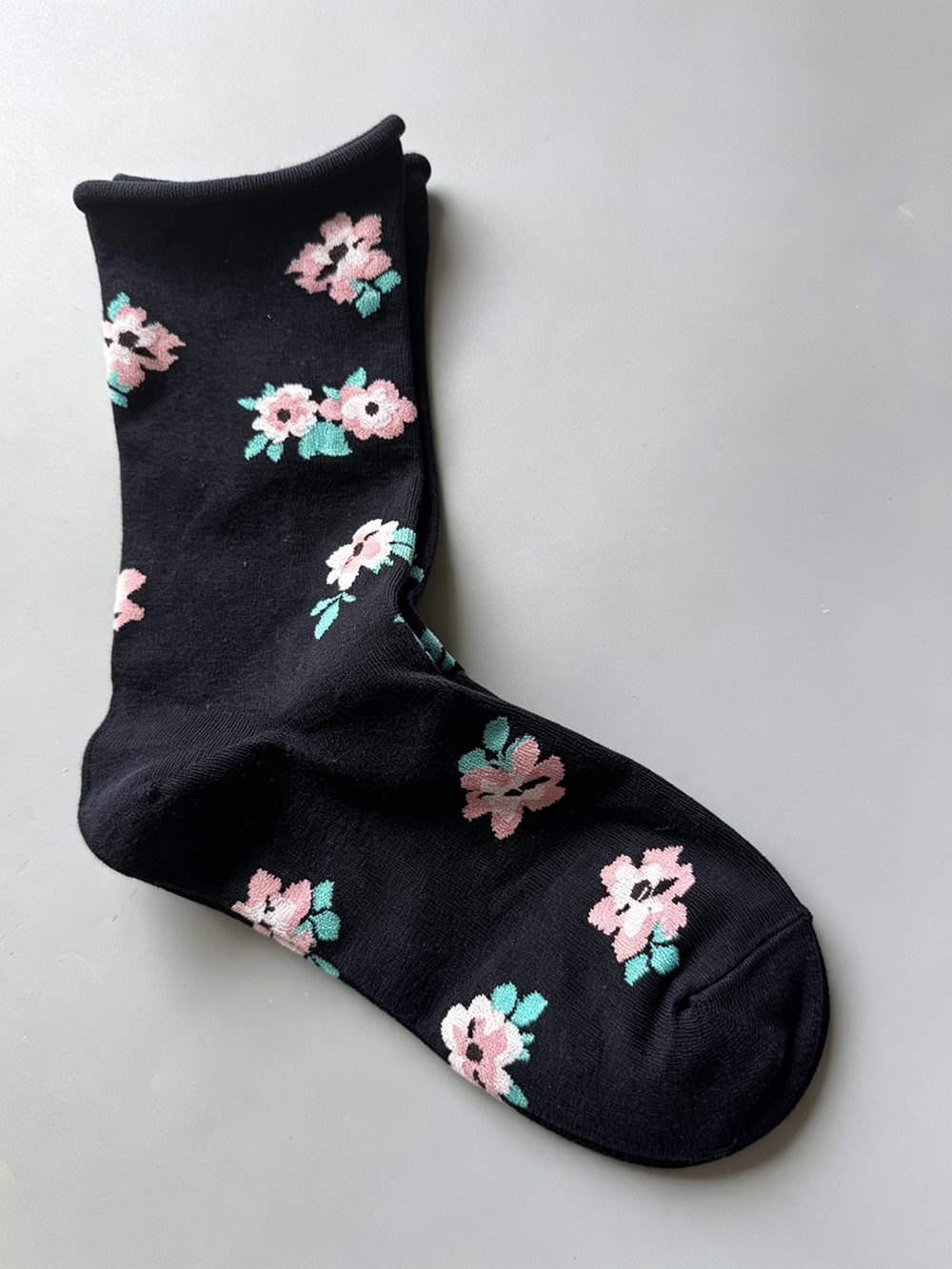 Floral Rolled Cuff Crew Socks - DippedShop Wholesale - #2179