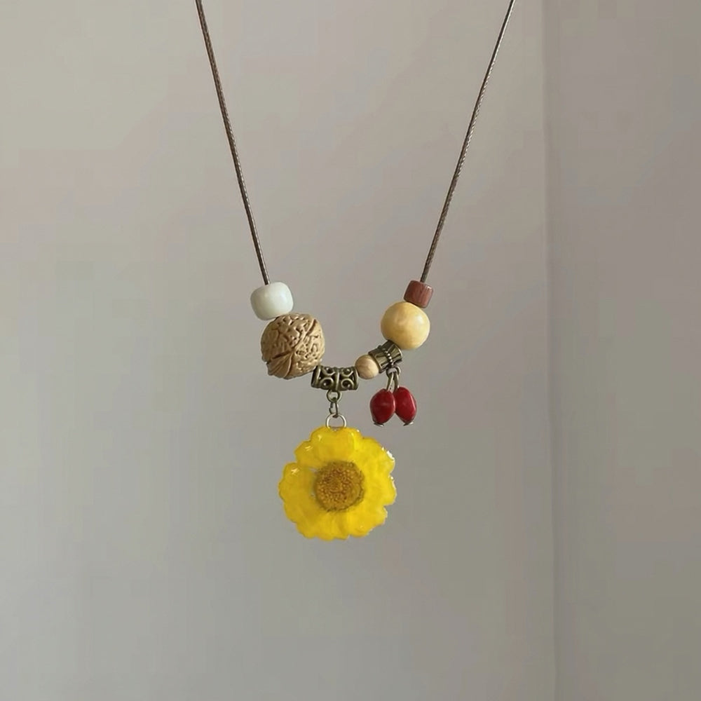 Flower Resin Pendant Necklace - DippedShop Wholesale - #0275