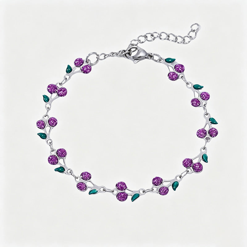 Cute Cherry Rhinestone Gold Plated Chain Bracelet 6W6JBR516