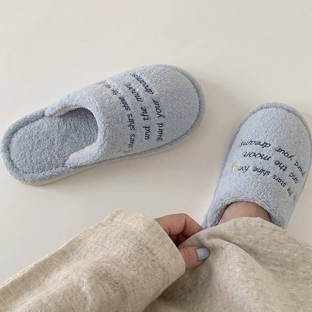 Simple Letter Embroidery Plush Non-Slip Warm Slippers 6W8FSP286