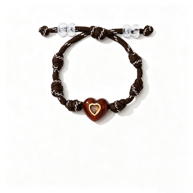 Personalized Heart Pendant Adjustable Rope Bracelet 6W6JBR532