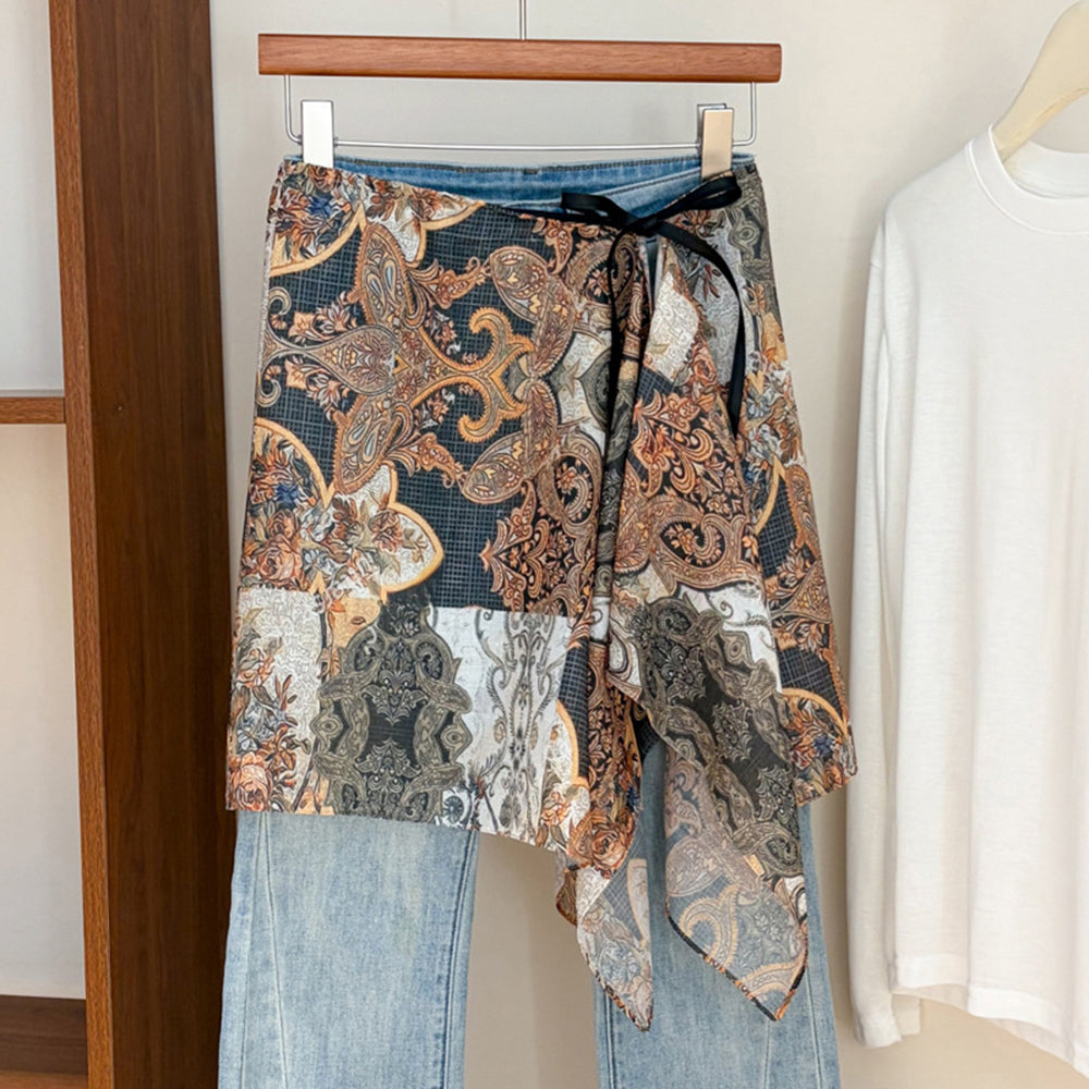 Boho Paisley Print Tie Waist Hip Scarf 6W6NSC232