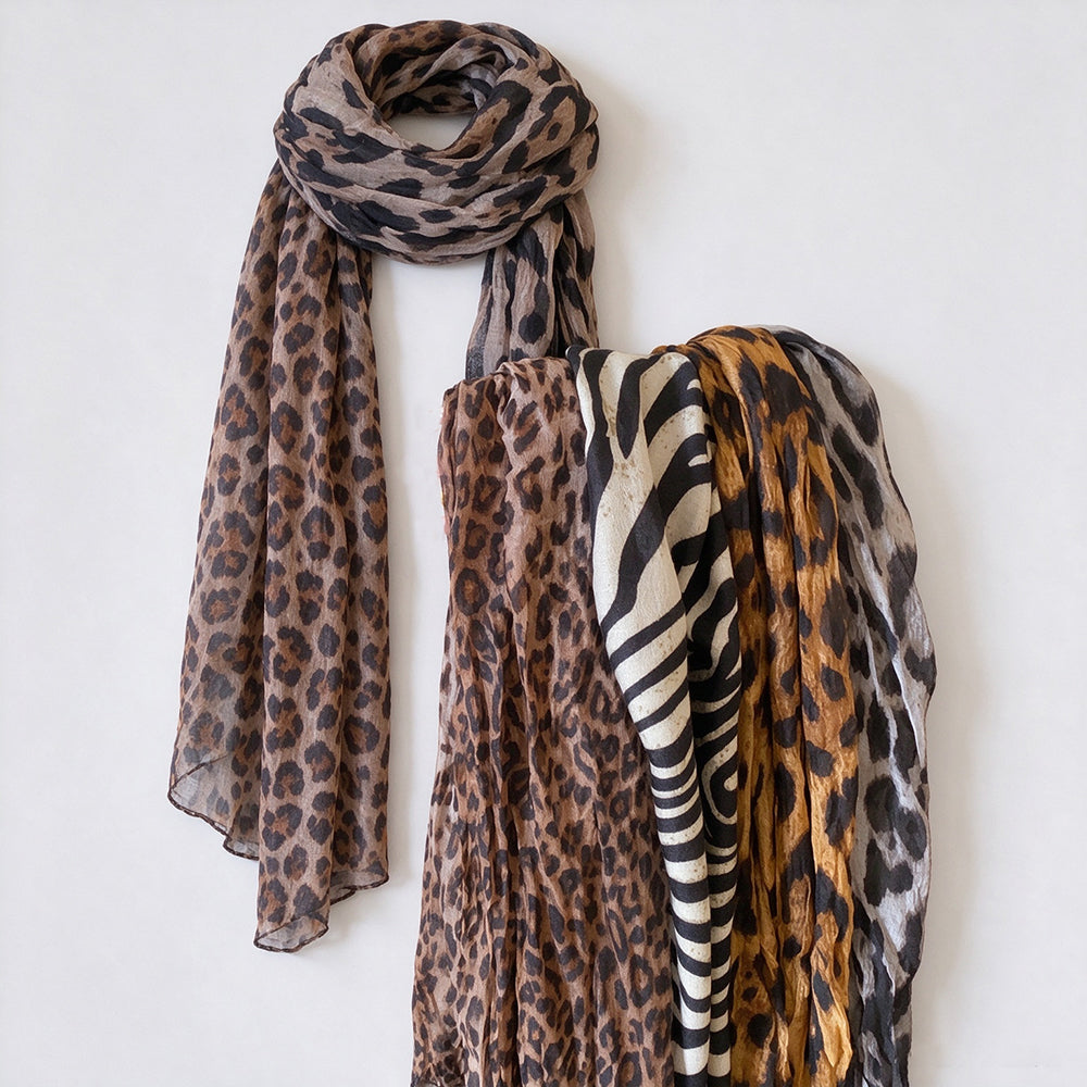 Vintage Leoaprd Print Cotton Linen Long Scarf 6W6NSC230