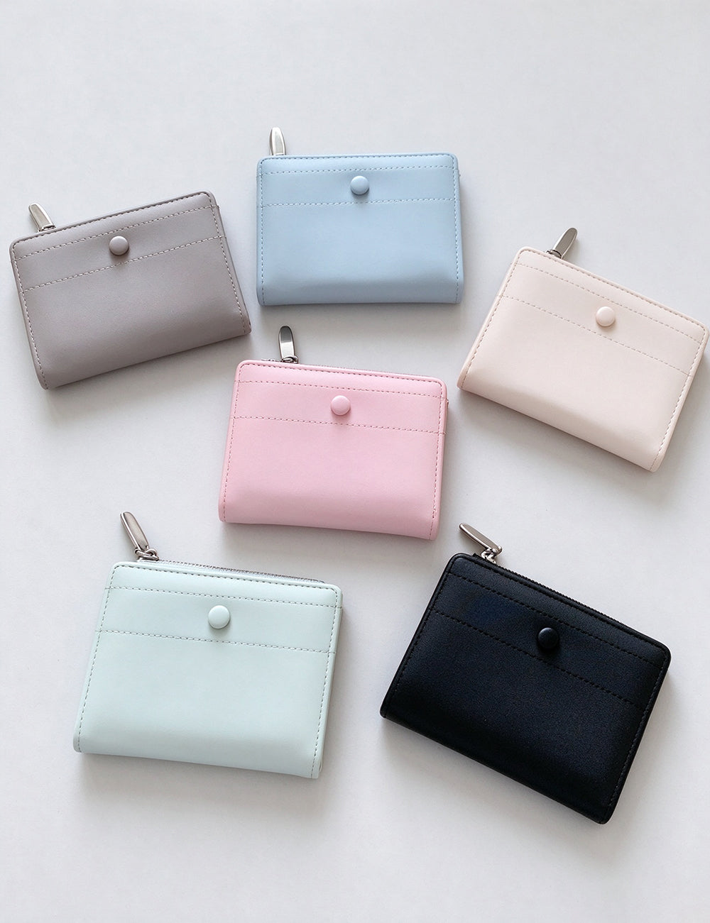 Minimalist Pastel Leather Short Bifold Wallet 6W10BWB360