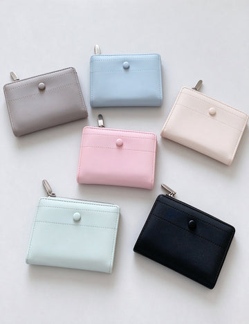 Minimalist Pastel Leather Short Bifold Wallet 6W10BWB360