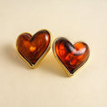Vintage Enamel Heart Gold Plated Stud Earrings 6W6JER950