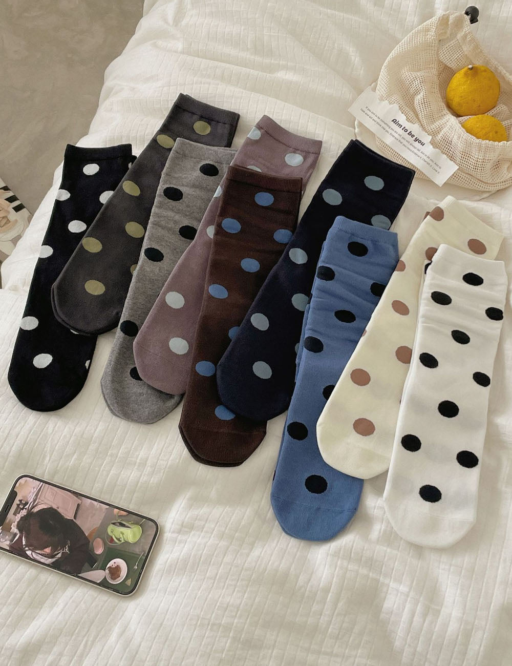 Vintage Polka Dot Soft Scrunch Socks 6W8FSO697