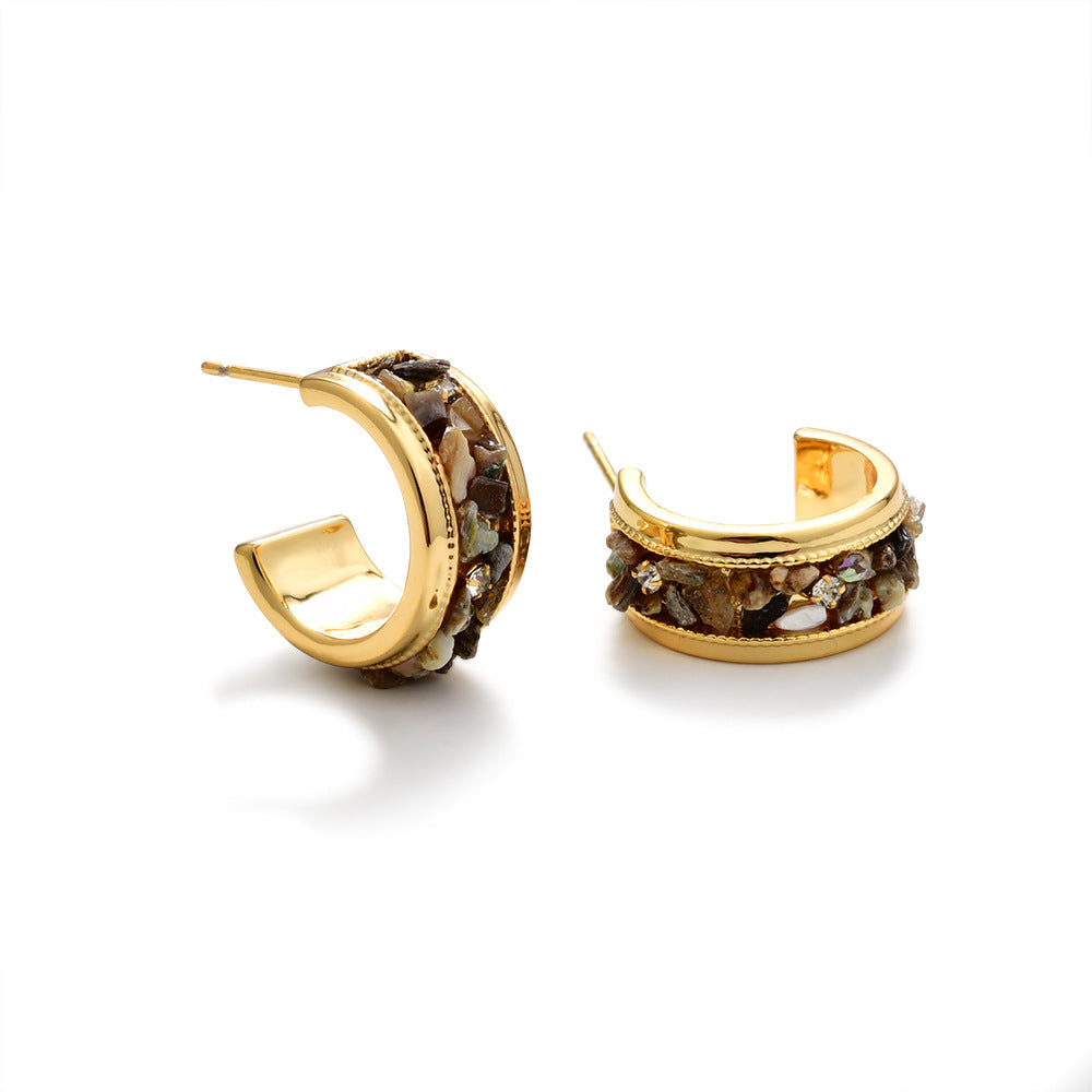 Shell C-Shaped Stud Earrings - DippedShop Wholesale - #1475