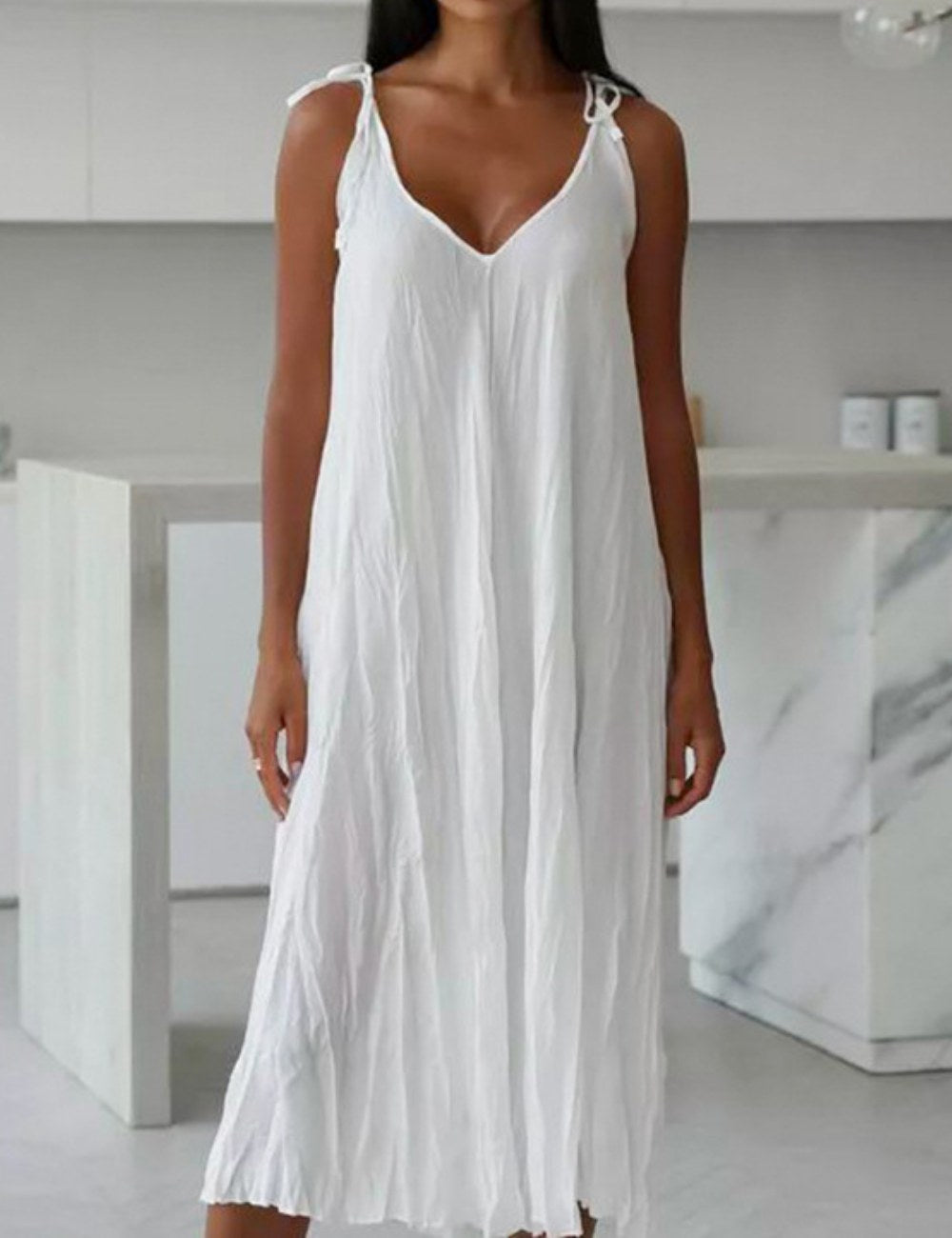 V-Neck String Shoulder Dress - DippedShop Wholesale - #3619