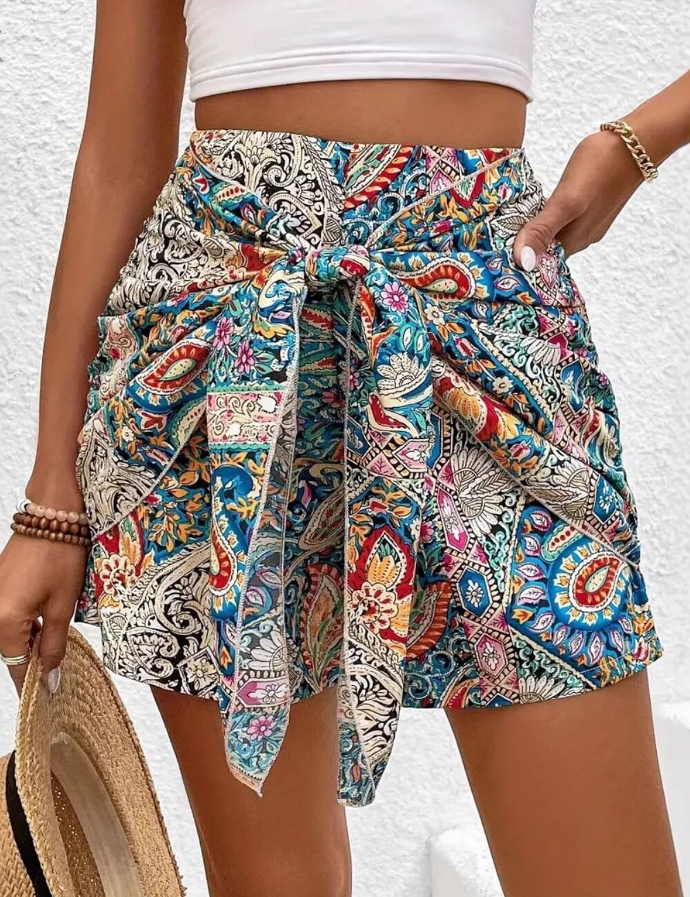Bohemia Print Knot High Waist Shorts DP25C459