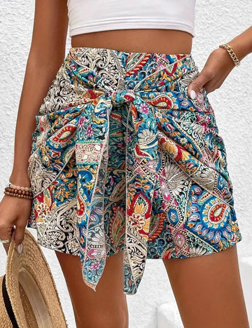 Bohemia Print Knot High Waist Shorts DP25C459