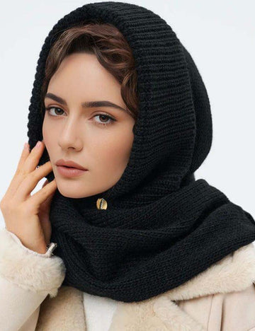 Winter Hooded Balaclava Scarf Knitted Beanie Hat DP25H686