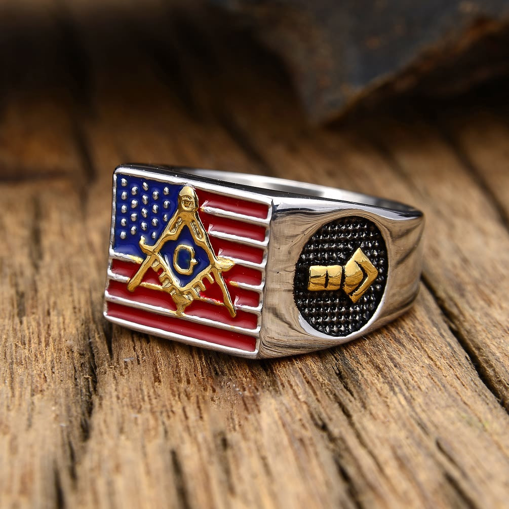 Vintage USA Flag Polished Surface Ring 8ZA6JRG204T