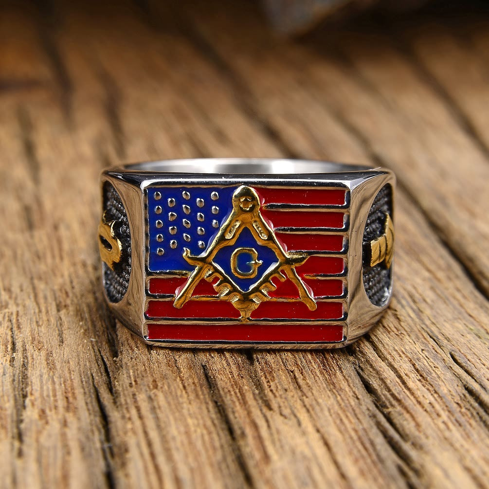 Vintage USA Flag Polished Surface Ring 8ZA6JRG204T