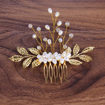 Gold Leaf Pearl Handmade Hair Comb DPJC1230