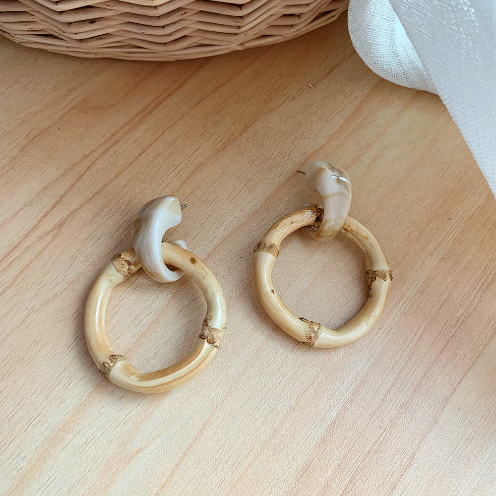 Bamboo Resin Acrylic Stud Drop Earrings DP25B835