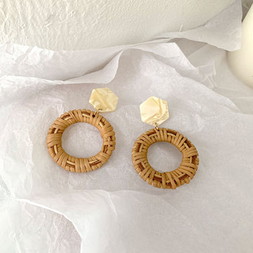 Vintage Hellow Round Rattan Handmade Earrings DPJE1804