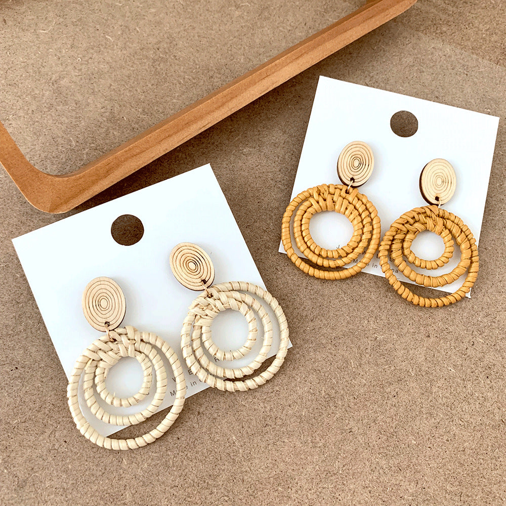 Vintage Layered Circle Rattan Stud Earrings DPJE1711