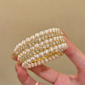 Vinatge Multi-Layer Pearl Rhinestone Bangle Bracelet 6W6JBR588