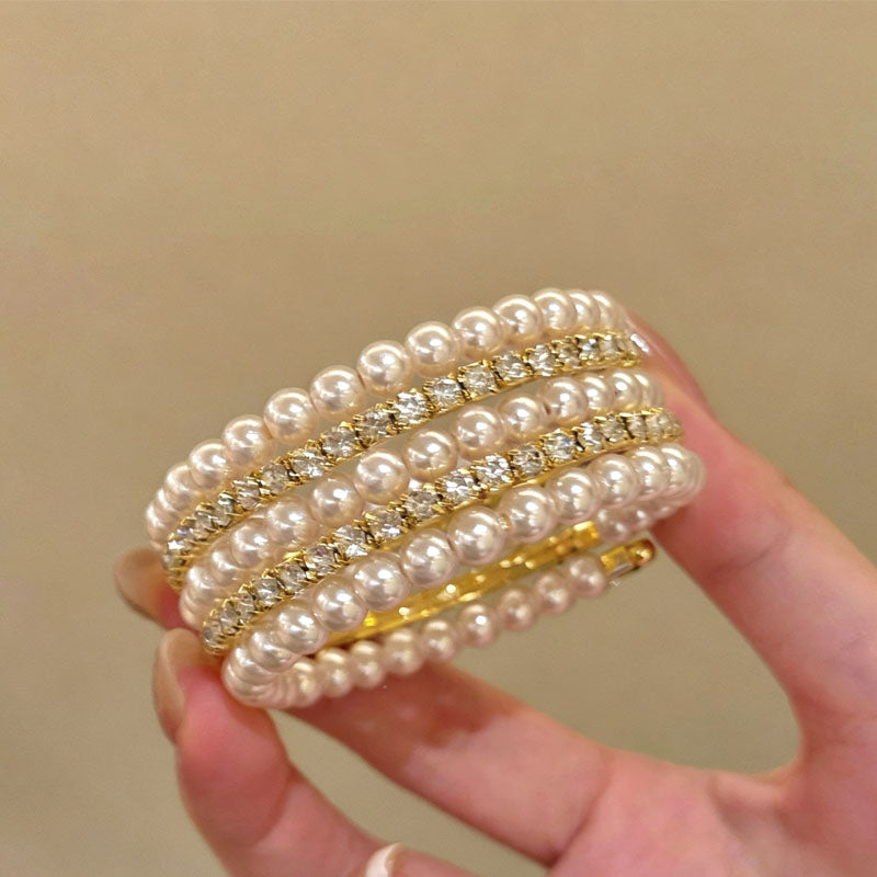 Vinatge Multi-Layer Pearl Rhinestone Bangle Bracelet 6W6JBR588