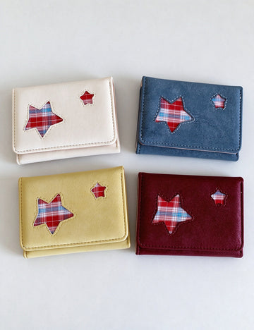 Plaid Star Patchwork Short Trifold Wallet 6W10BWB362