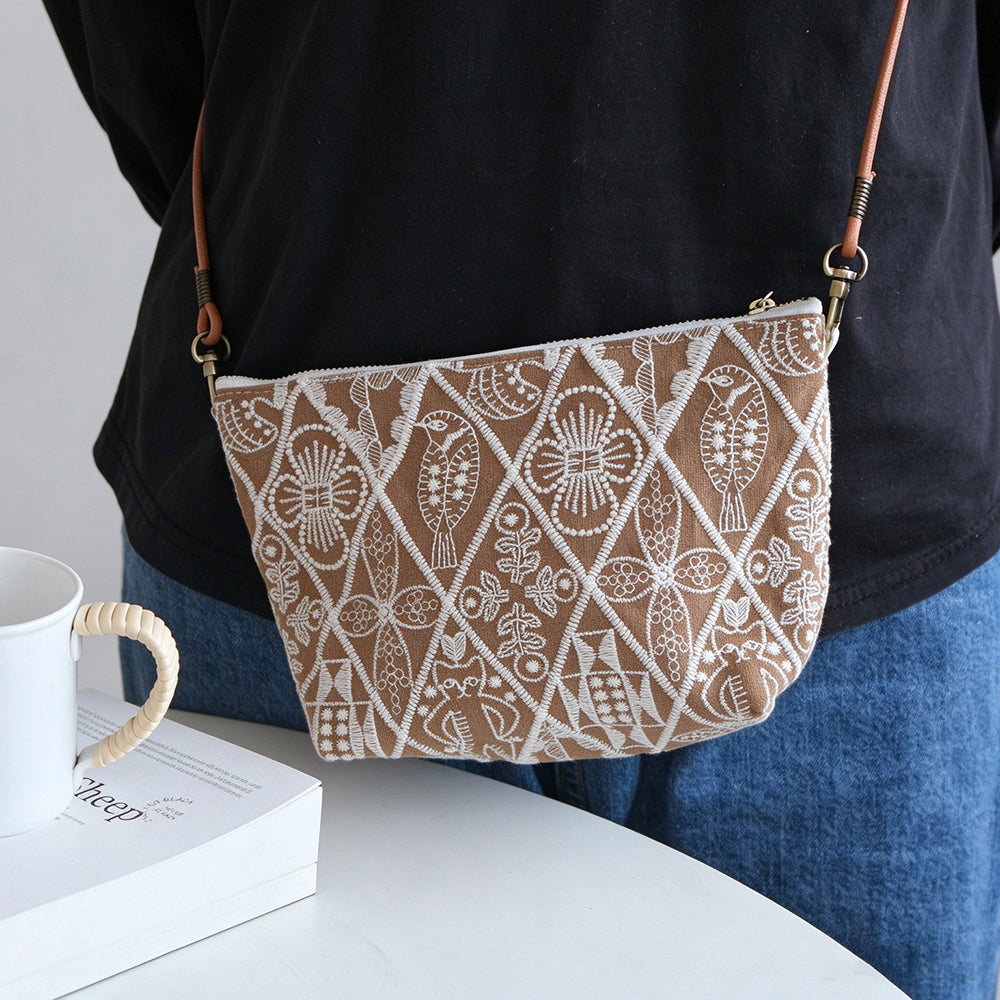 Vintage Floral Embroidery Crossbody Phone - DippedShop Wholesale - #1091