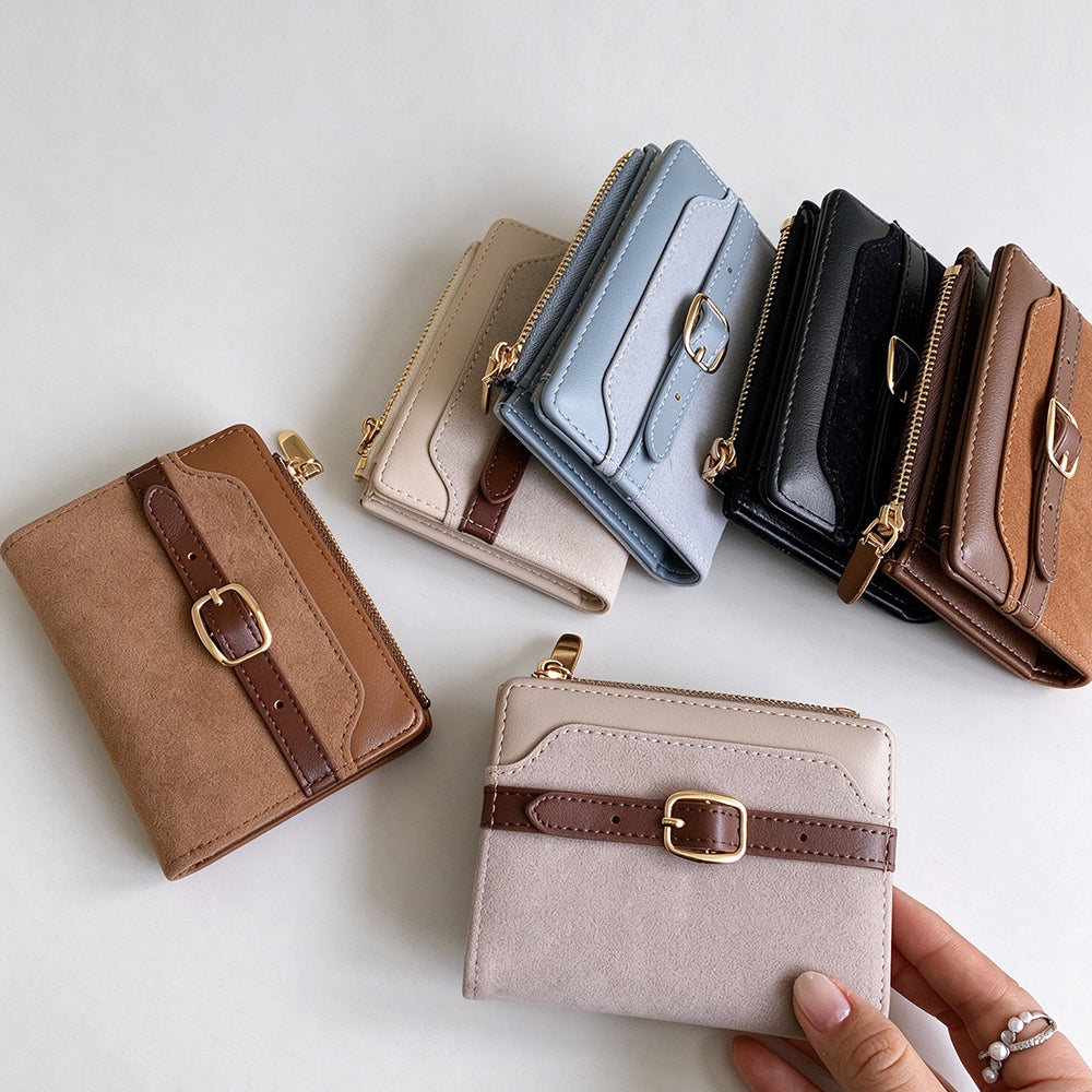 Suede Patchwork Bifold Wallet - DippedShop Wholesale - #4787