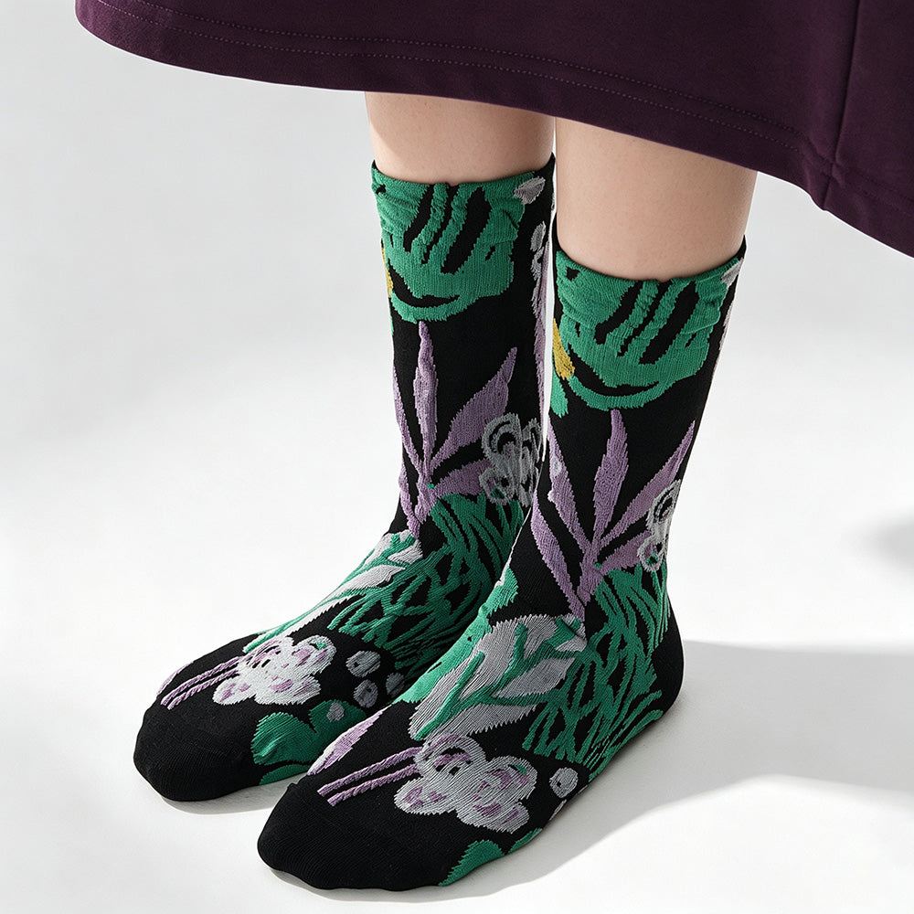 Floral Embossed Crew Socks - DippedShop Wholesale - #3059