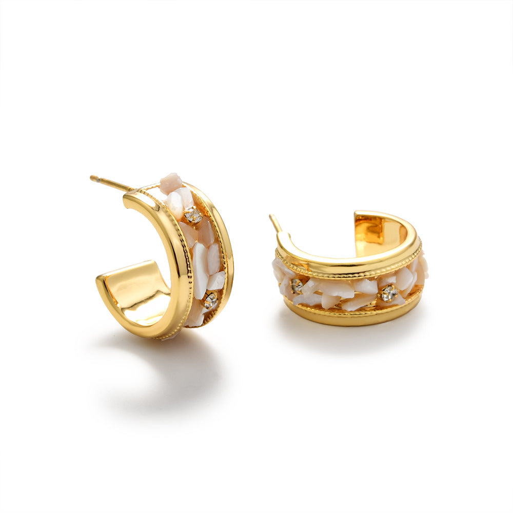Shell C-Shaped Stud Earrings - DippedShop Wholesale - #4243