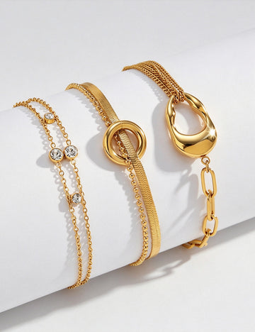 Trendy Cubic Zirconia Double-Layer Chain Bracelet 6W6JBR512