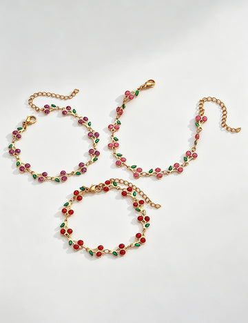 Cute Cherry Rhinestone Gold Plated Chain Bracelet 6W6JBR516