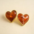 Vintage Enamel Heart Gold Plated Stud Earrings 6W6JER950