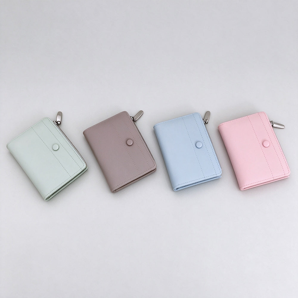 Minimalist Pastel Leather Short Bifold Wallet 6W10BWB360