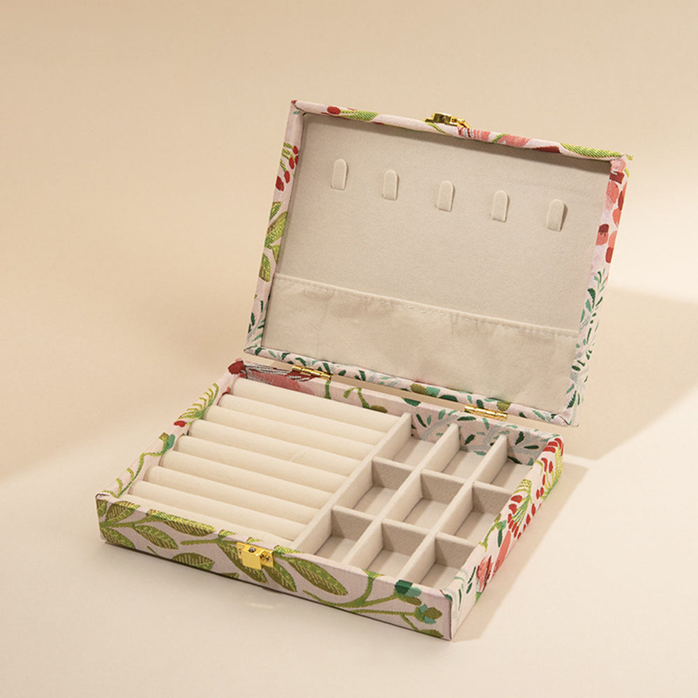 Vintage Embroidered Floral Large Capacity Jewelry Box 6H13HSJ144