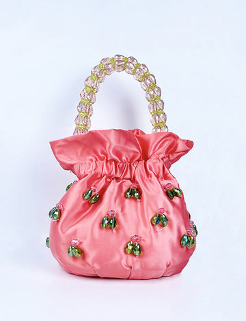 Handmade Beaded Satin Drawstring Party Handbag DP25C674