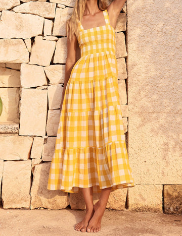 Plaid Color Block Ruffle Sleeveless Dress DP25B525