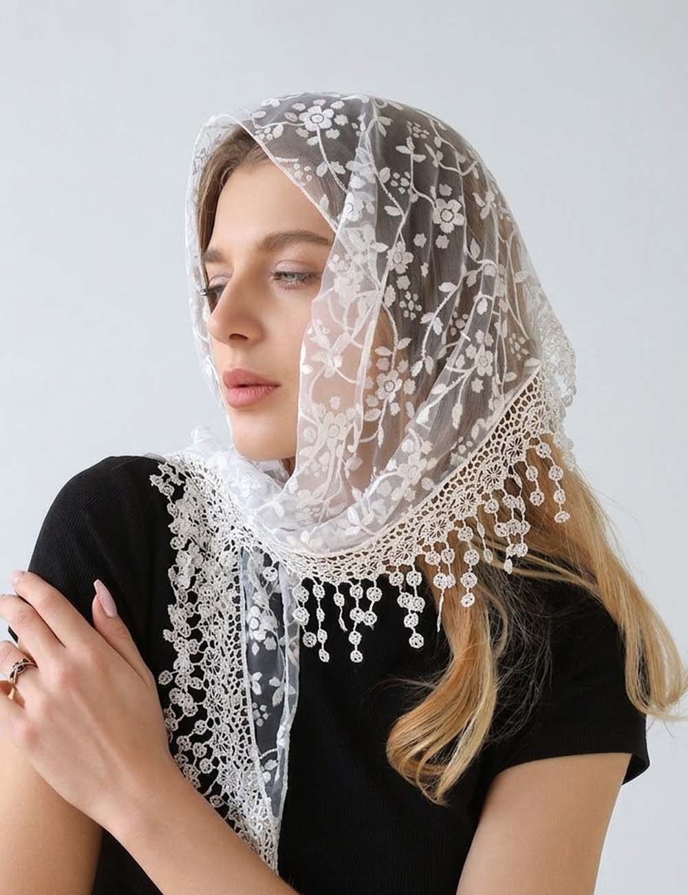 Floral Lace Head Scarf - DippedShop Wholesale - #4707