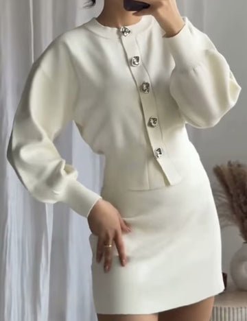 2-Piece Outfits Knit Crop Sweater Mini Skirt Set DP25F723