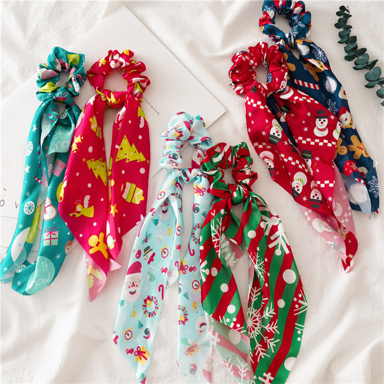 Sweet Ribbon Christmas Print Hair Scarf Scrunchie 6W6HSR444