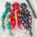 Sweet Ribbon Christmas Print Hair Scarf Scrunchie 6W6HSR444