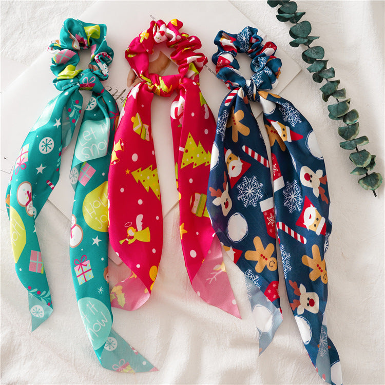 Sweet Ribbon Christmas Print Hair Scarf Scrunchie 6W6HSR444