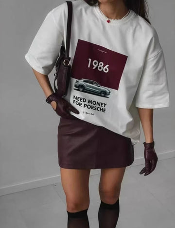 White Printed Loosed Short Sleeves Top DP25B440