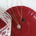 Vintage Oval Gemstone Pendant Choker Necklace 6W6JNC1082